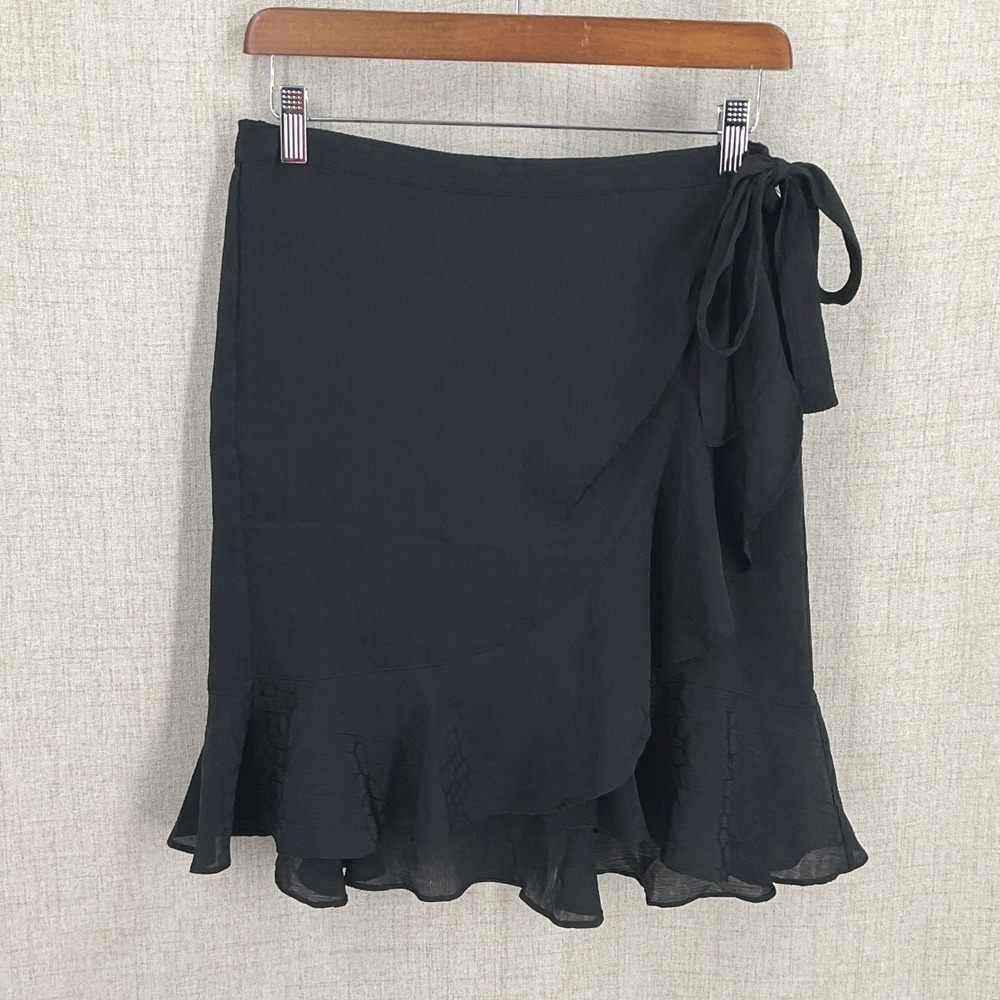 Max Studio Wrap Skirt Womens S Black Ruffle Side Tie Balletcore Flowy Preppy
